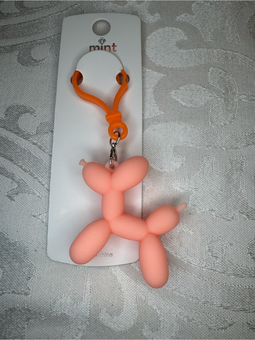 New MINT Peach Matte Balloon Dog Keychain with Orange Clip